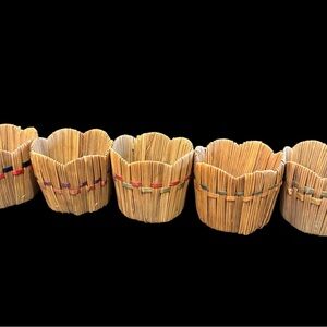 Vintage MCM SET OF 5 Bamboo Tiki Cocktail Drink/Cup Holders